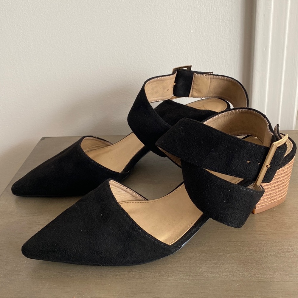 -Asos black pointy heeled shoes with strap- size 8